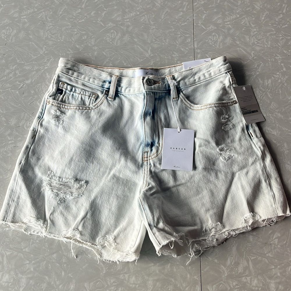 KanCan Distressed White Jean Shorts